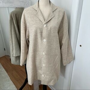 Eskandar Linen Shacket / Lagenlook Oversized Button Down Natural Materials